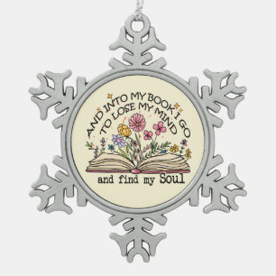Floral Book Lover Schneeflocken Zinn-Ornament