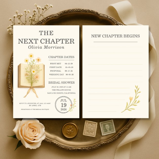 Floral Books Next Chapter Begins Bridal Shower Einladung (Von Creator hochgeladen)