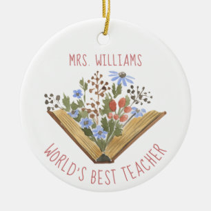 Floral Books World's Best Teacher Keramik Ornament