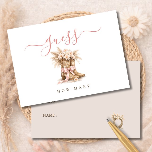 Floral Boots Girl Baby Shower Game Guess How Many Dankeskarte (Von Creator hochgeladen)