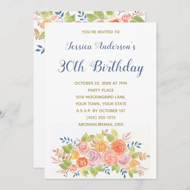 Floral Boquet 30. Geburtstag Einladung (Vorne/Hinten)