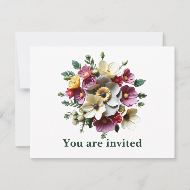 Floral Boquette 3 D Blume Einladung (Vorderseite)