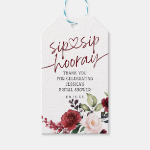 Floral Bordeaux Sip Sip Hooray Brautparty Geschenkanhänger