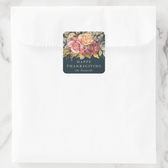 Floral Border Happy Thanksgiving Quadratischer Aufkleber (Tasche)