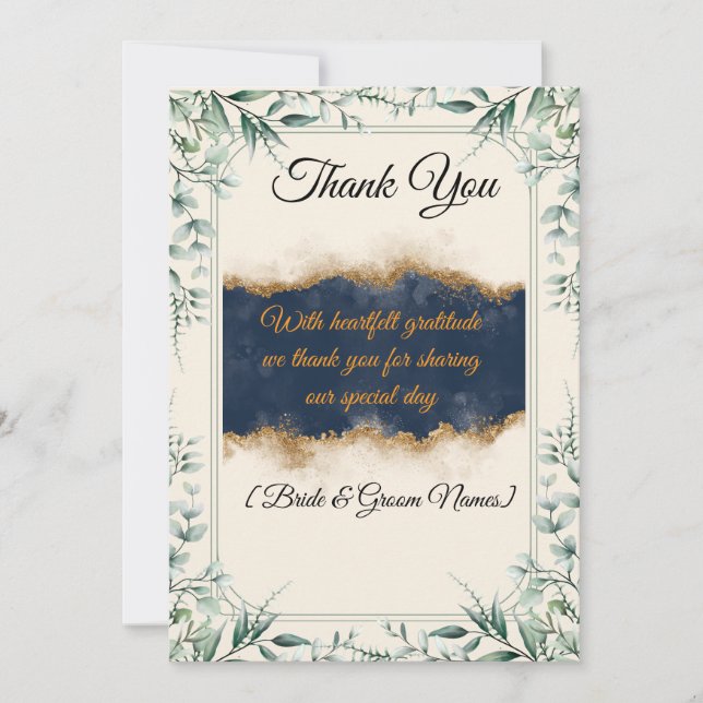 Floral Border Wedding Thank You Card | Elegant Whi Dankeskarte (Vorderseite)