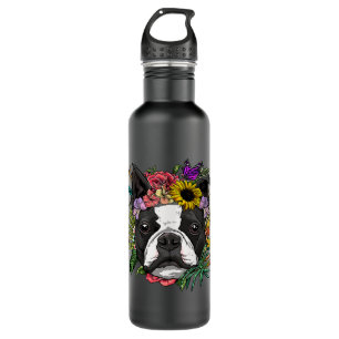 Floral Boston Terrier Botanische Pflanze Blume Wel Edelstahlflasche