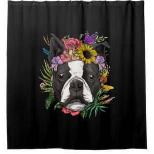 Floral Boston Terrier Dog Spring Nature Dog Liebha Duschvorhang