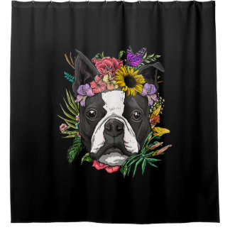 Floral Boston Terrier Dog Spring Nature Dog Liebha Duschvorhang