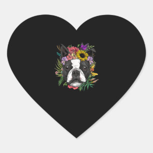 Floral Boston Terrier Hund Spring Nature Hund Lieb Herz-Aufkleber
