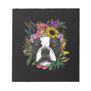 Floral Boston Terrier Hund Spring Nature Hund Lieb Notizblock