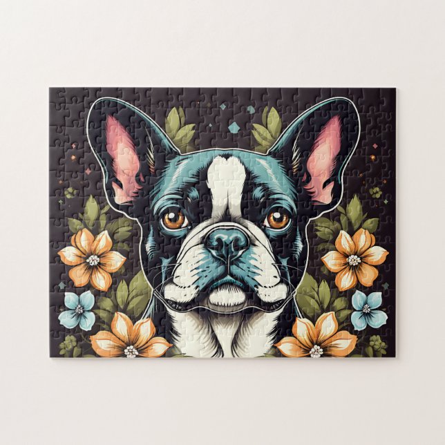 Floral Boston Terrier Puzzle (Horizontal)