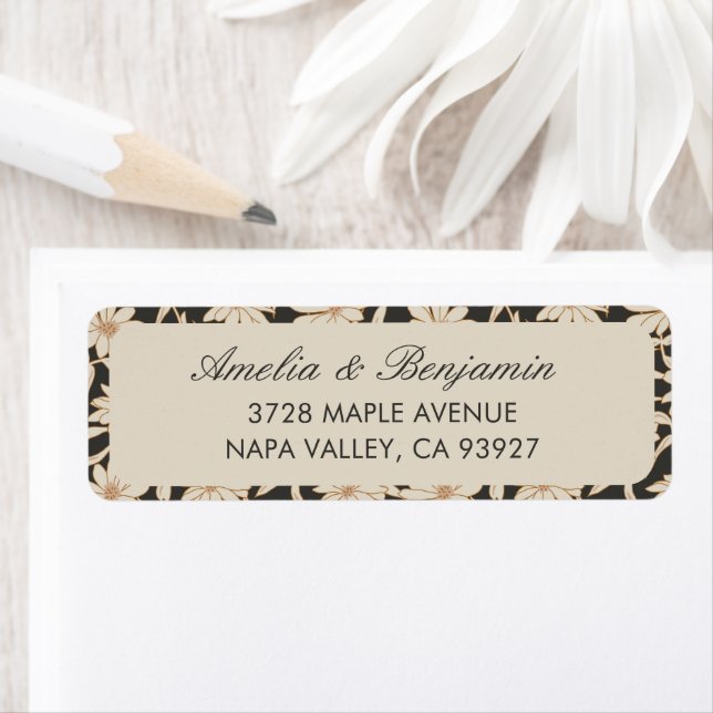 Floral Botanical Black Ivory Return Address (Insitu)