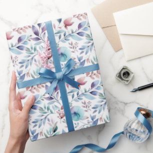 Floral Botanical Blue Pink Watercololor Geschenkpapier