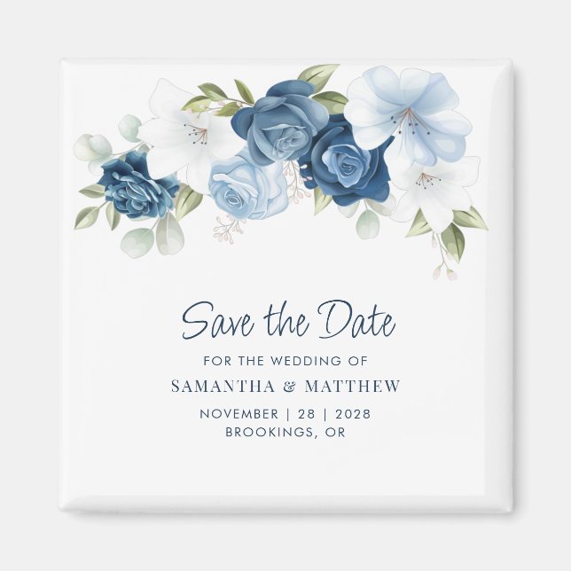 Floral Botanical Dusty Blue Save the Date Keepake Magnet (Vorne)