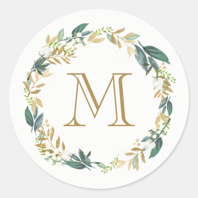 Floral Botanischer Monogramm-Aufkleber Runder Aufkleber (Vorderseite)