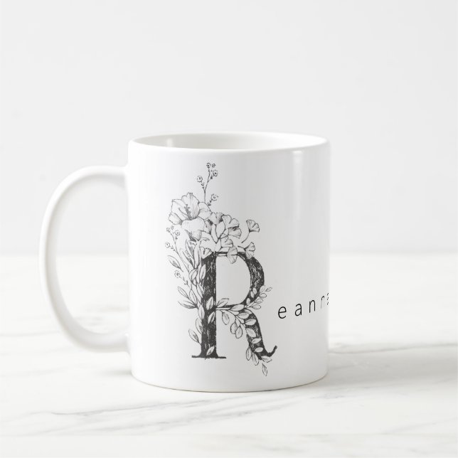 Floral Botanisches Monogramm "R" Custom Text Elega Kaffeetasse (Links)