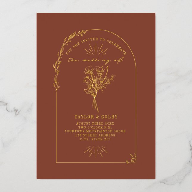 Floral Bouquet Arch Folieneinladung (Vorderseite)