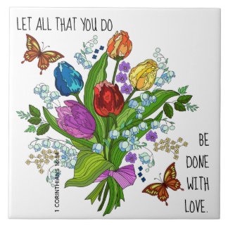 Floral Bouquet, Gedicht von 1 Korinthen 16:14 Fliese
