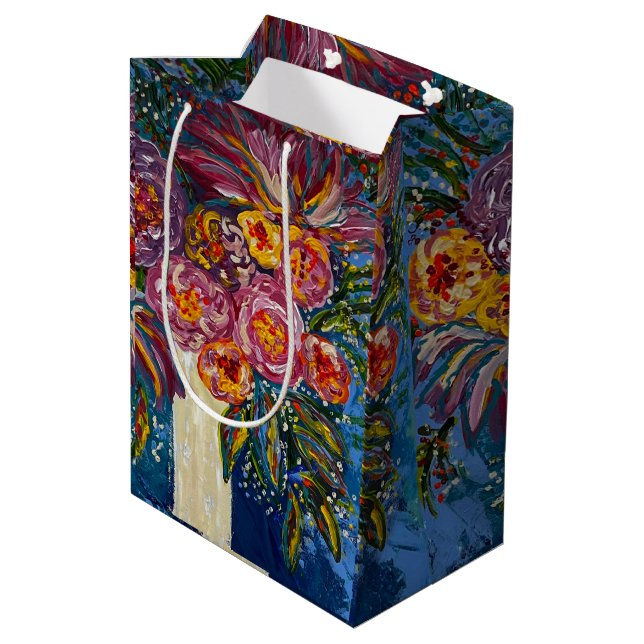 Floral Bouquet Geschenktasche Mittlere Geschenktüte (Rückseite Schrägansicht)