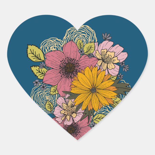 Floral Bouquet Heart Sticker (Vorderseite)