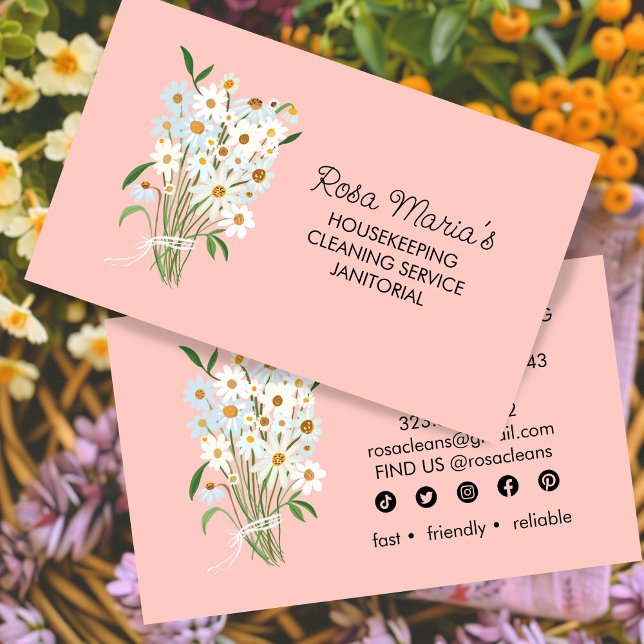 Floral Bouquet House Reinigungsservice Soziale Sym Visitenkarte (Floral Bouquet House Cleaning Service Social Icons Business Card
)