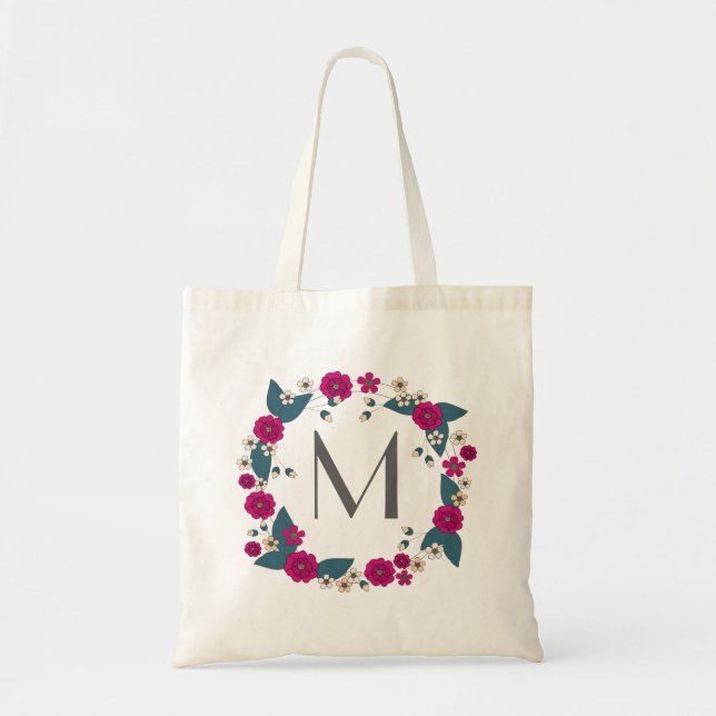Floral-Bouquet-Kranz-Monogramm Tragetasche (Vorne)