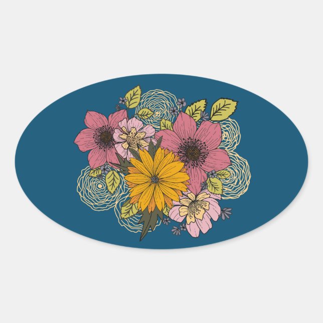 Floral Bouquet Oval Sticker (Vorderseite)