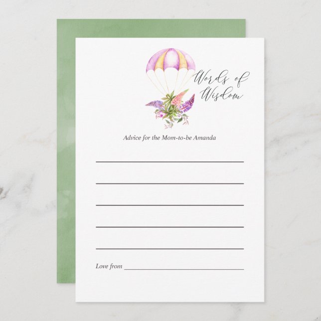 Floral Bouquet Parachute Kinderdusche Mama Beratun Einladung (Vorne/Hinten)