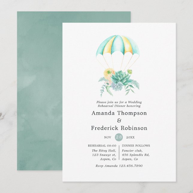 Floral Bouquet Parachute Probe Abendessen Einladung (Vorne/Hinten)
