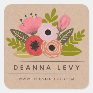 Floral Bouquet Personalisiert Name Buchkleber Quadratischer Aufkleber