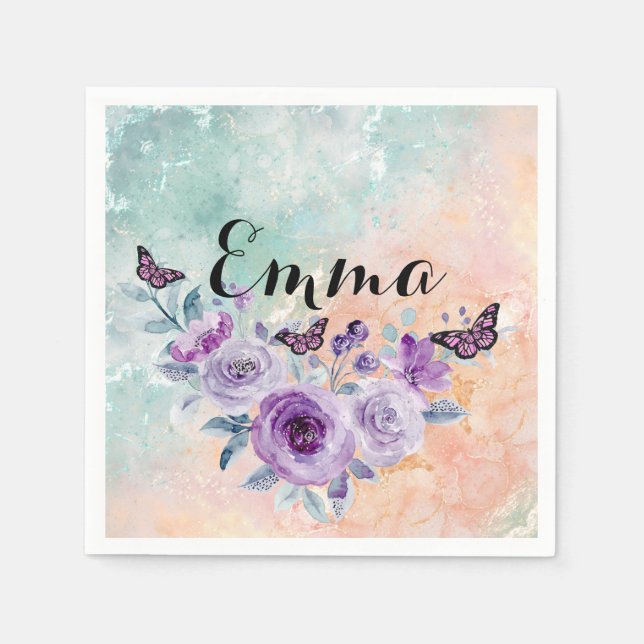 Floral bouquet purple garden serviette (Vorderseite)