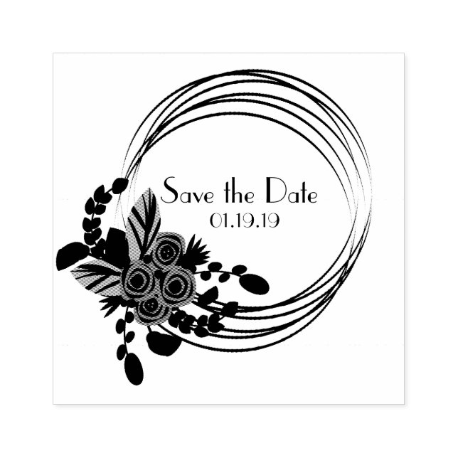 Floral Bouquet Rose Save the Date Wedding Initial Gummistempel (Prägung)