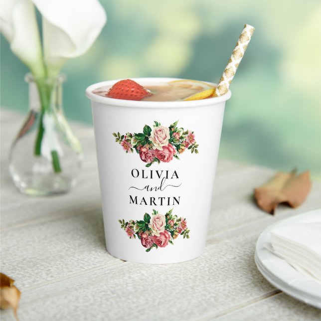 Floral Bouquet Script Hochzeitszeitung Cups Pappbecher (In Situ)