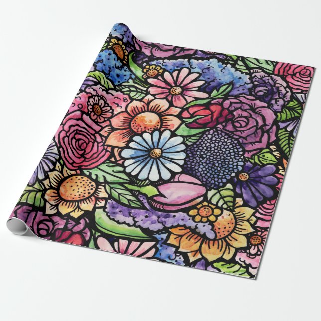Floral Bouquet Spring Blume Geschenkpapier (Ungerollt)
