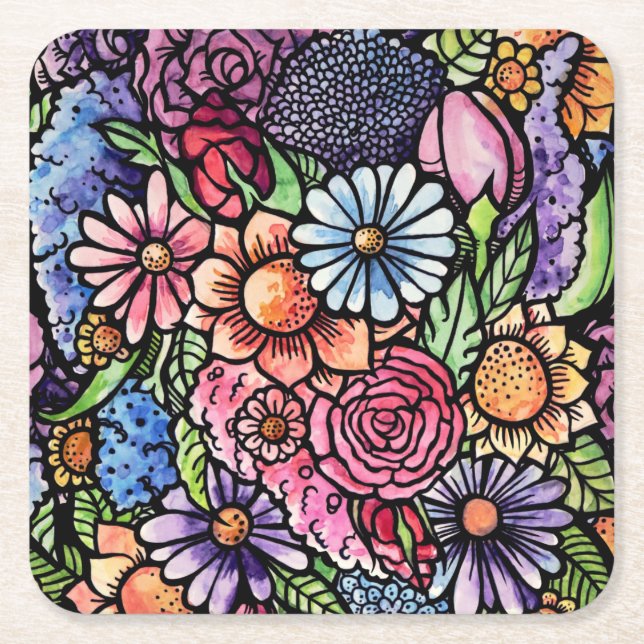 Floral Bouquet Spring Blume Rechteckiger Pappuntersetzer (Vorderseite)