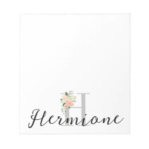 Floral Bouquet über Personalisiertes Monogramm und Notizblock