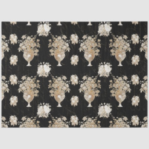 Floral Bouquet Vintag Black Gold Script Decoupage Seidenpapier