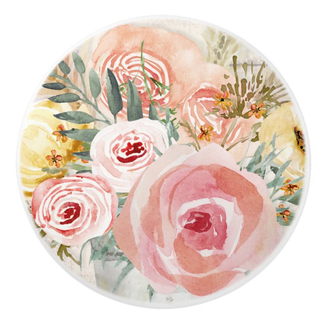 Floral Bouquet Wasserfarbe Rustikale Holzpampas Gr Keramikknauf (Vorderseite)