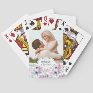 Floral Bouquet Watercolor - Hochzeitliches Foto Spielkarten