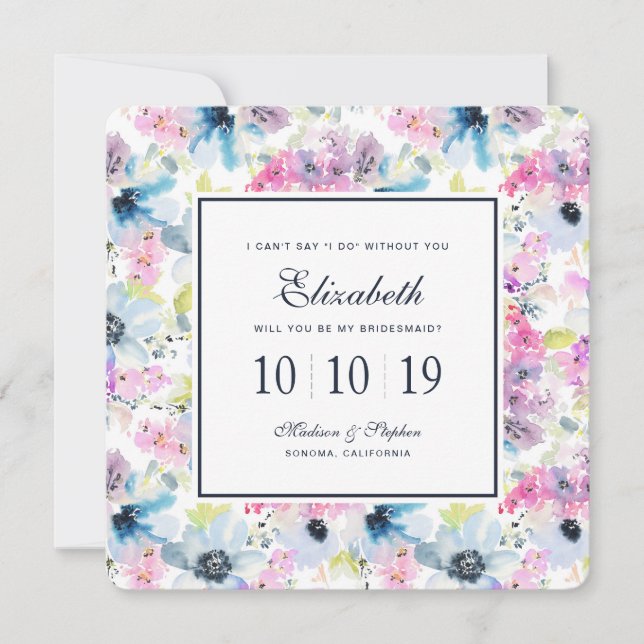 Floral Bouquet WatercolorBridesmaid Einladung (Vorderseite)