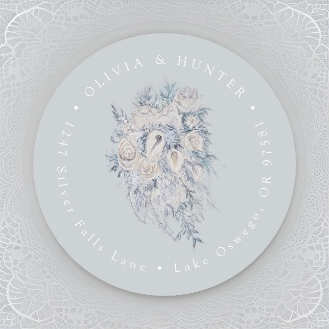 Floral Bouquet Wedding Couple Names Rücksendeadres Runder Aufkleber (Von Creator hochgeladen)