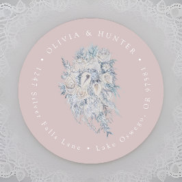 Floral Bouquet Wedding Couple Names Rücksendeadres Runder Aufkleber