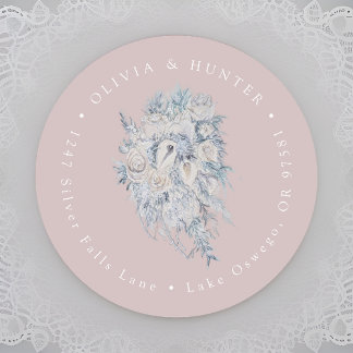 Floral Bouquet Wedding Couple Names Rücksendeadres Runder Aufkleber