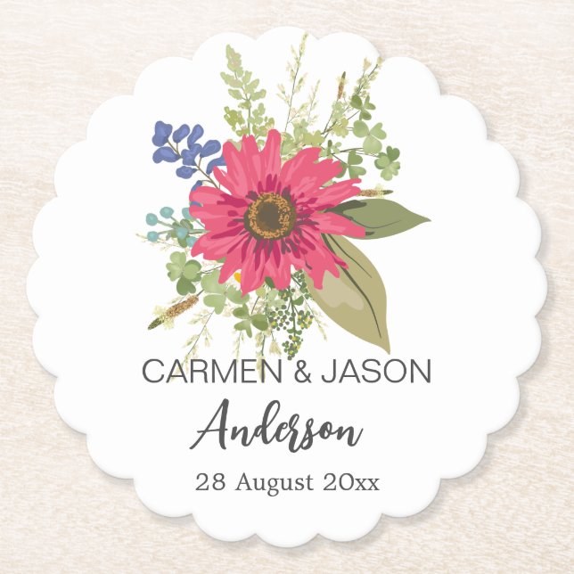  Floral Bouquet Wedding Custom Name Untersetzer (Vorderseite)