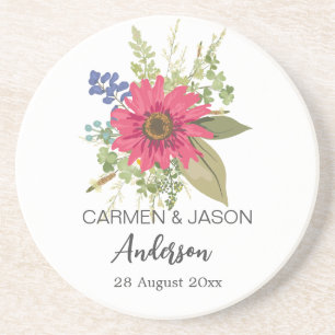 Floral Bouquet Wedding Individuelle Name Getränkeuntersetzer