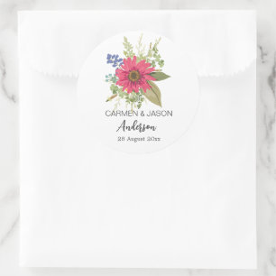 Floral Bouquet Wedding Individuelle Name Runder Aufkleber