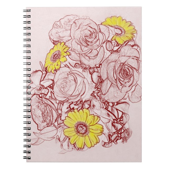 Floral Bouquet Yellow Daisies Burgundy Espery Notizblock (Vorderseite)