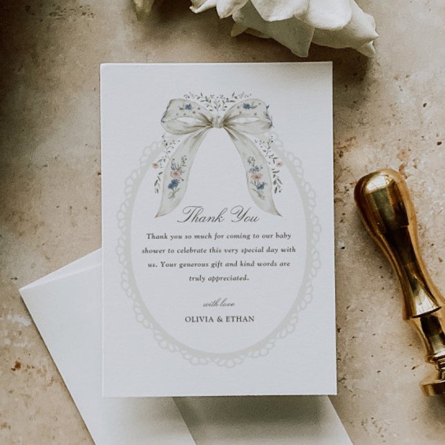 Floral Bow Cottage Baby Shower Dankeskarte (Von Creator hochgeladen)