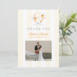 Floral Bow Crest Monogram Spring Wedding Dankeskarte