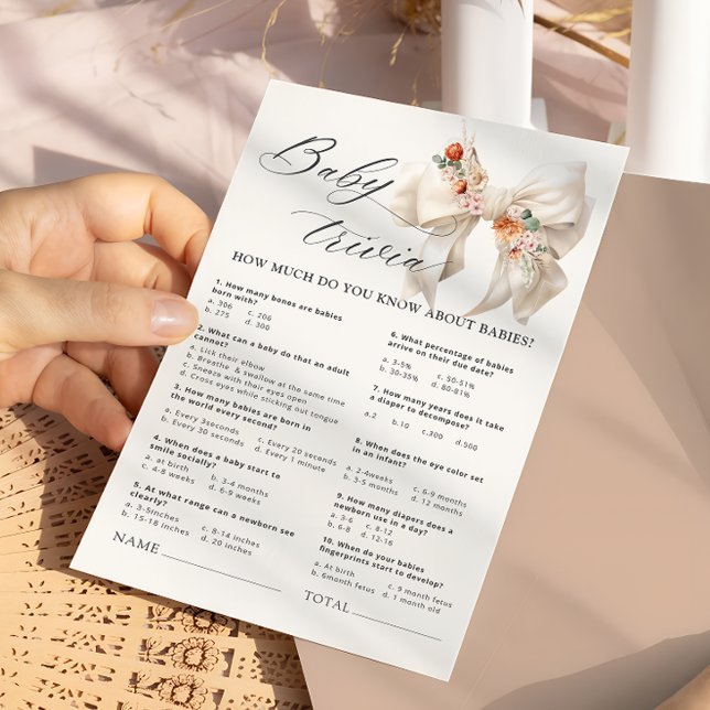 Floral Bow Elegant Baby Shower Baby Trivia Spiel (Von Creator hochgeladen)